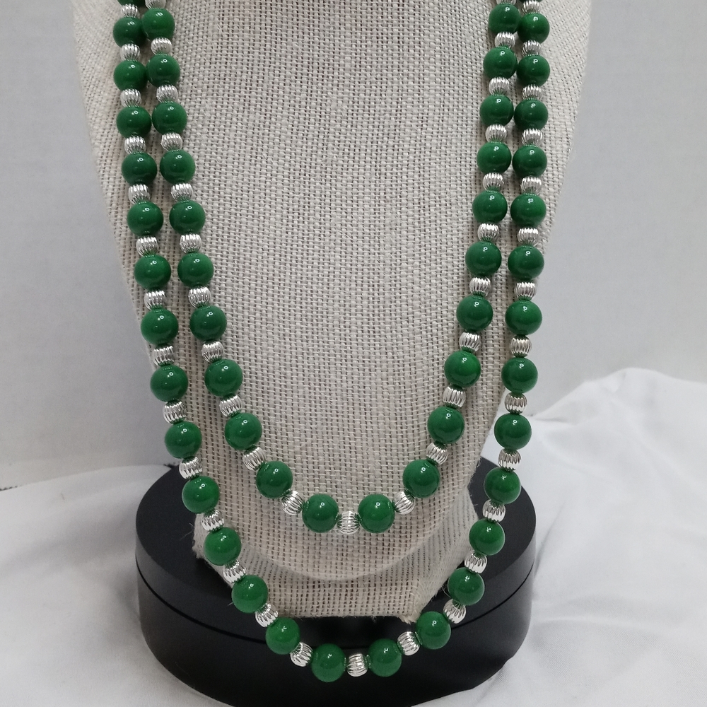 Two Strand Green Beaded Necklace